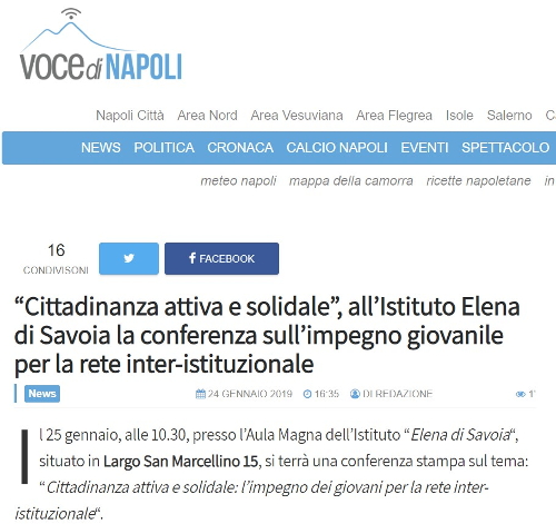 Conferenza Cittadinanza Attiva - ISIS Elena di Savoia (25/1/2019)