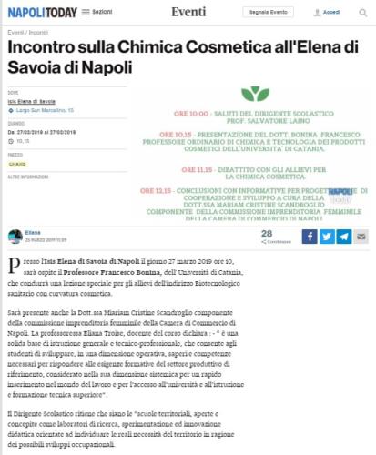 Articolo sull'evento sul quotidiano online "Napoli Today"https://www.napolitoday.it/eventi/incontro-chimica-cosmetica-27-marzo-2019.html