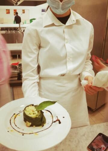 Tortino di riso con verdure bardato con porro stufato (11/2/21)