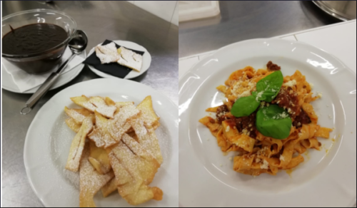 Tagliatelle all'uovo con ragoût alla bolognese e Chiacchiere di Carnevale con Sanguinaccio (18/2/21)